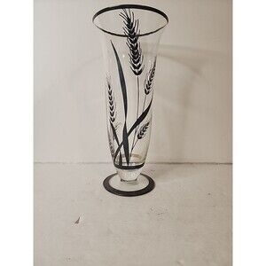 Tall Rockwell  Glass Vase Sterling Overlay 9 3/4" with Wheat Stalks